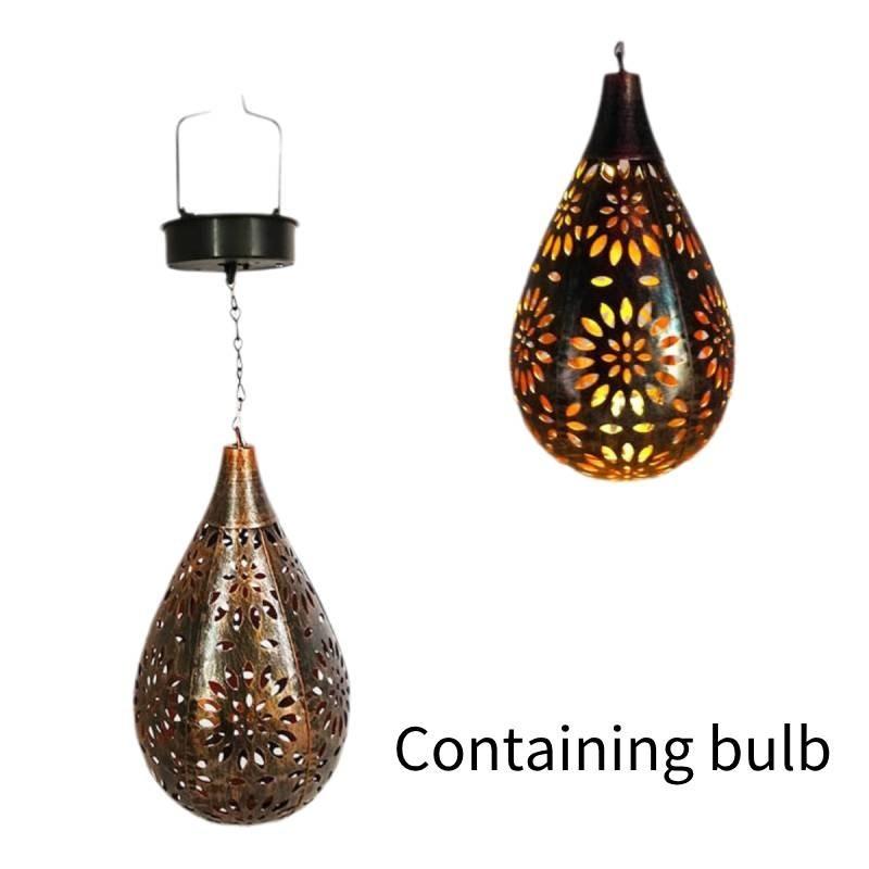 

Подвесные солнечные фонари с цветочным узором, декорация в форме капли воды для двора медный