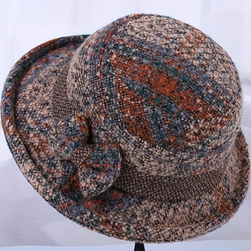 Autumn and Winter Knitted Bowknot Color Blocking Thickened Basin Hat, Casual Outdoor Sports Warm Wide Brimmed Bucket Hat
