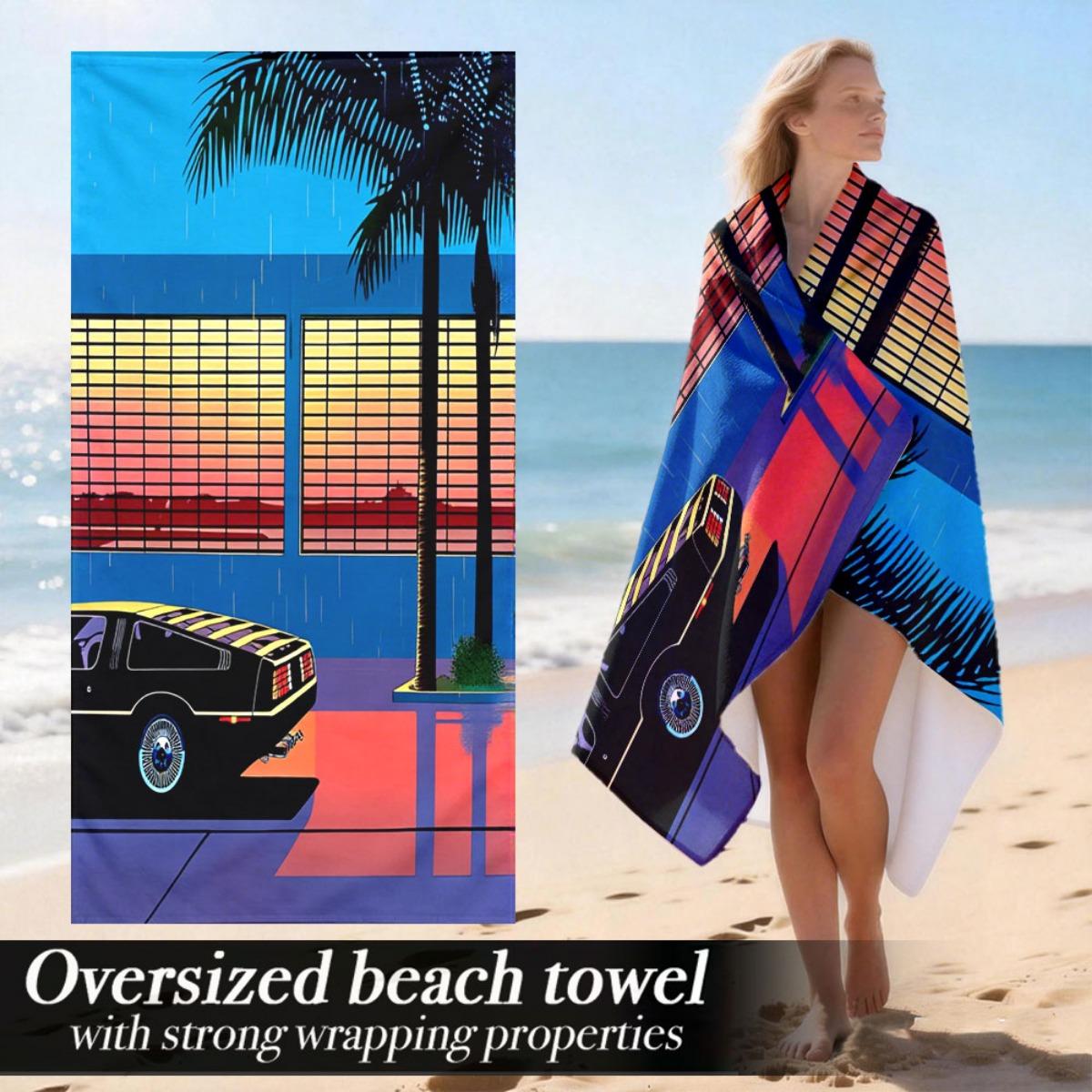 

Retro Car & Palm Tree Oversized Beach Towel – Soft & Plush, Vintage Design, Perfect for Valentine’s & Easter Gifts W40*H60(CM)