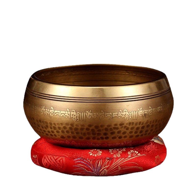 Nepal Bronze Six-Syllable Mantra Tibetan Singing Bowl for Meditation and Incense, Buddha Sound and Chime Bowl.