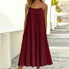 Damen Casual Ärmelloses Plissiertes Träger-Midikleid Lockere Passform