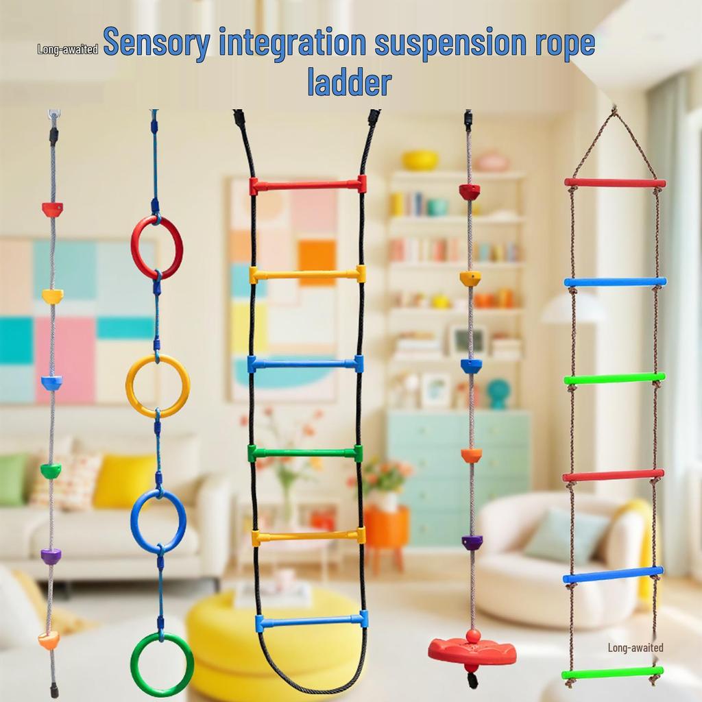 Children's Outdoor Sensory Integration Rope Ladder and Swing Set with Climbing Rings