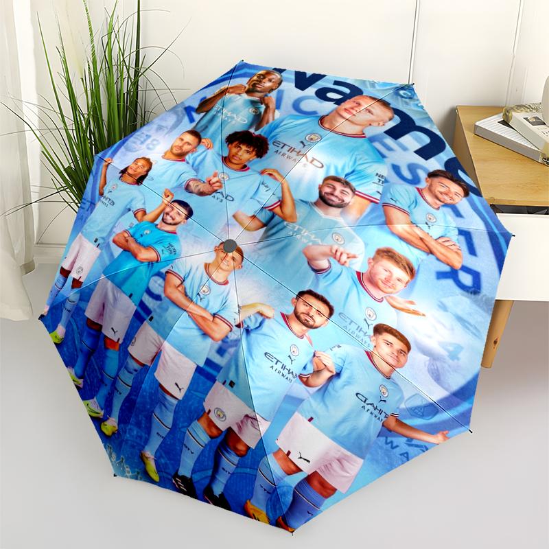 Automatisk Paraply med Personligt Navn og Manchester City Tema, Let & Bærbar, 8 Ribber, Perfekt til Udendørs Rejser, Fødselsdage, Jul, Gaver.