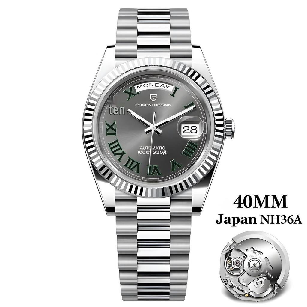 PAGANIDESIGN 40mm Men's Automatic Waterproof Wristwatch with Date and Day Display, Model 1783