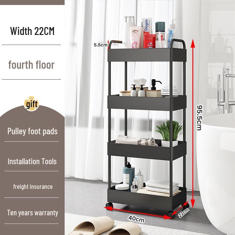 Movable Bathroom Trolley Rack for Layered Gap Storage