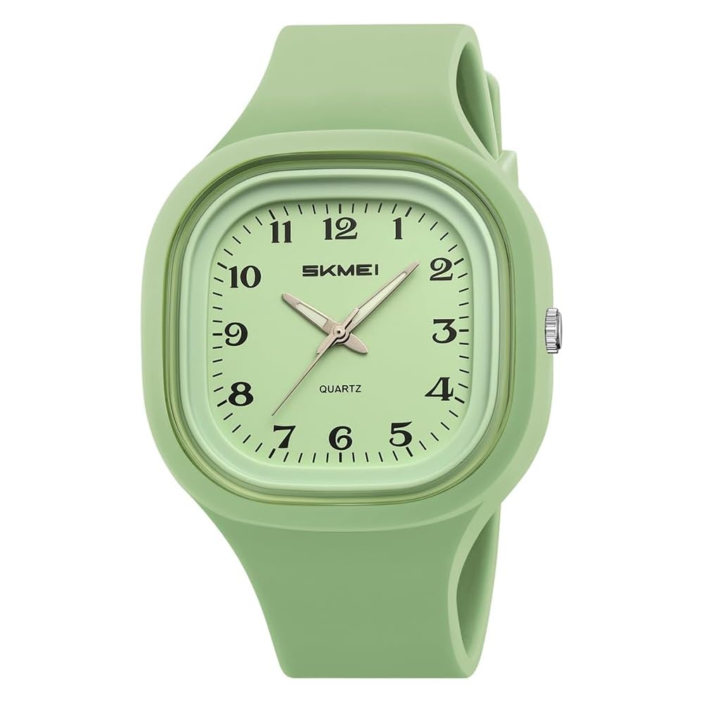 Square Women s Silicone Waterproof Sports Watch Green Casual Stylish with Easy-to-Read Arabic Numerals