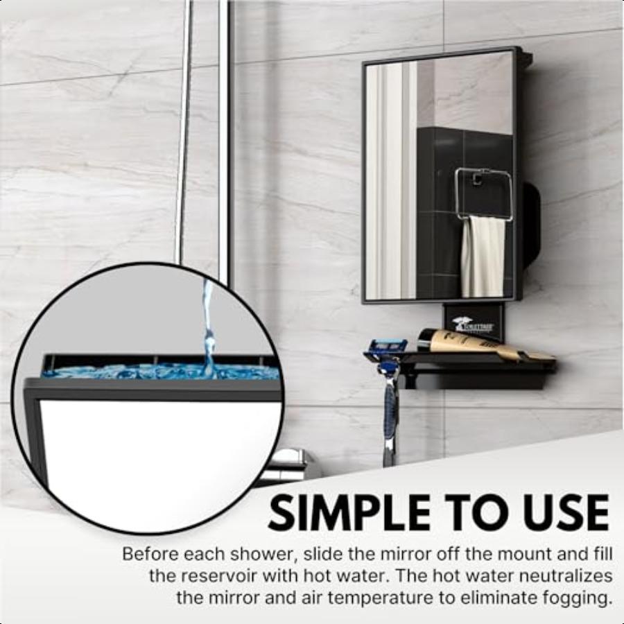 Fogl Shower Mirror AntiFog Mirror Adjustable Shaving Mirror with a Squeegee RustProof ImpactResistance Bathroom Shower Mirror T