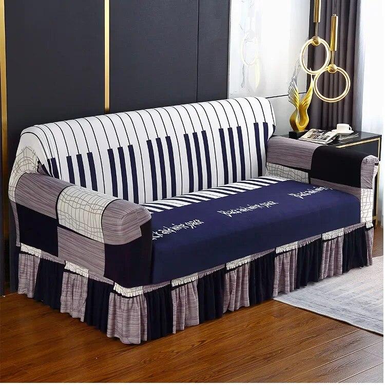Pletené elastické potahy na pohovku s potiskem do obývacího pokoje se sukní Natahovací křeslo Pohovka Potah na rohy 1/2/3/4 sedadel