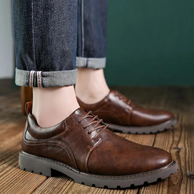 Fashion Vintage Men's Leather Shoes Casual Shoe Outdoor Workwear Men's Shoes British Style Single Botines Para Hombres Zapatillas Male