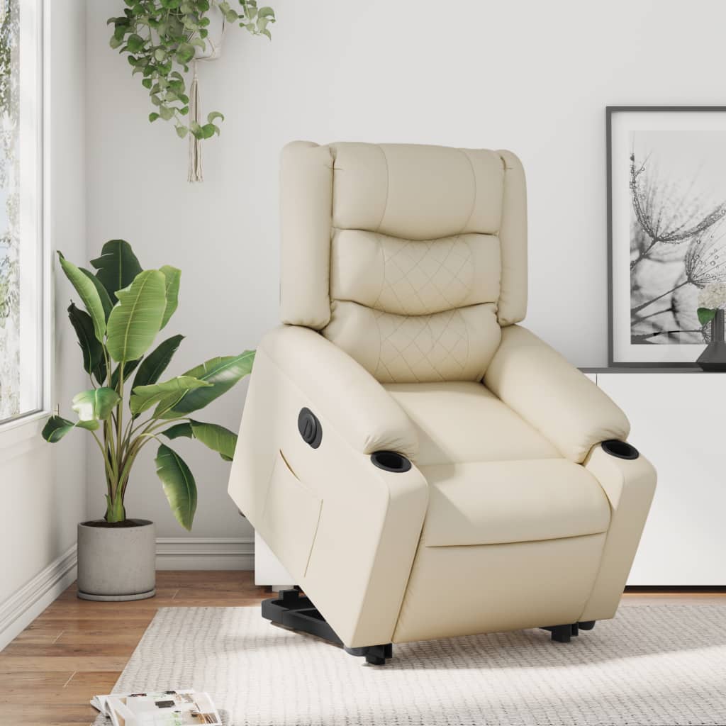 Recliner Chair with Lift Assist Electric Cream Artificial Leather