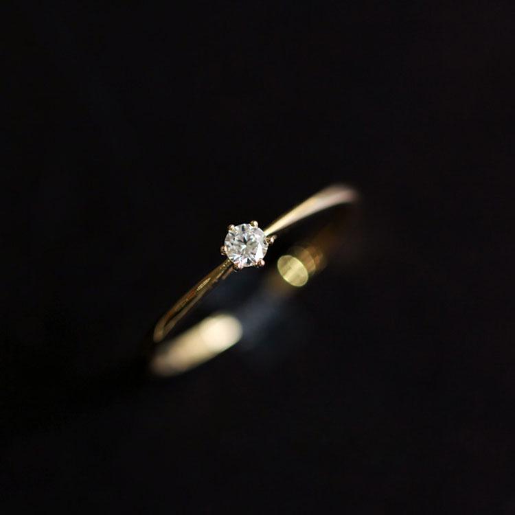 Elegant Six-Prong Diamond Ring: S925 Sterling Silver, Gold-Plated for Women's Index Finger