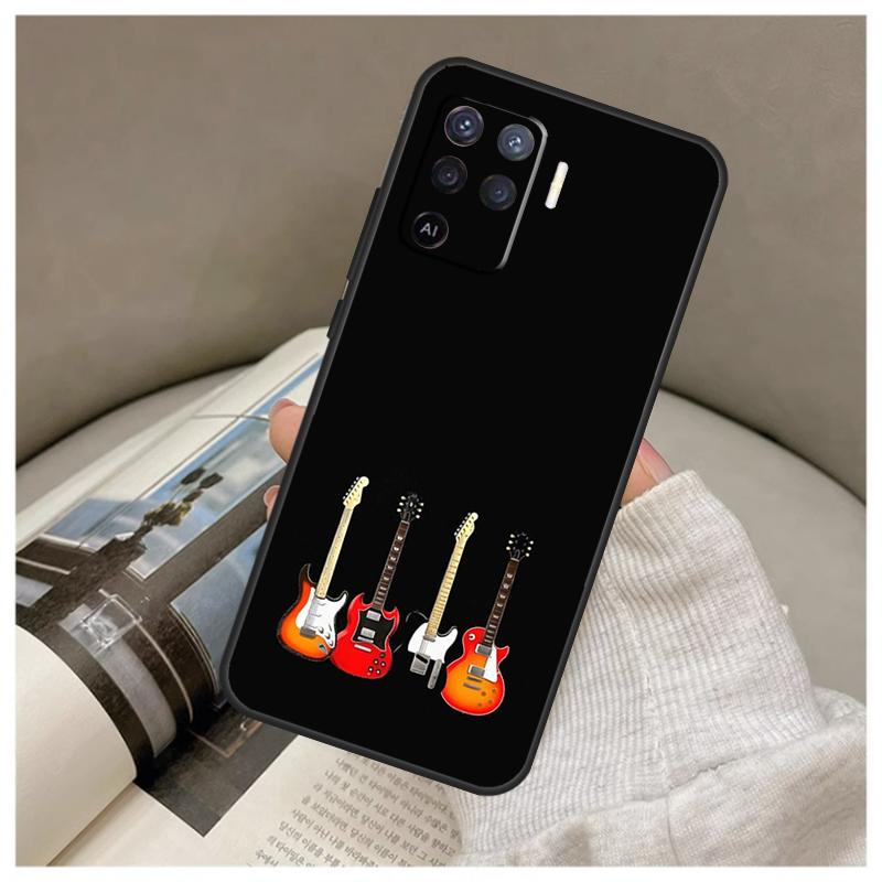 Vintage Music Guitars Case For Oppo A17 A57 A77 A40 A78 A54 A74 A94 A76 A16 A96 A18 A60 A80 A38 A58 A98 A15 A5 Pro