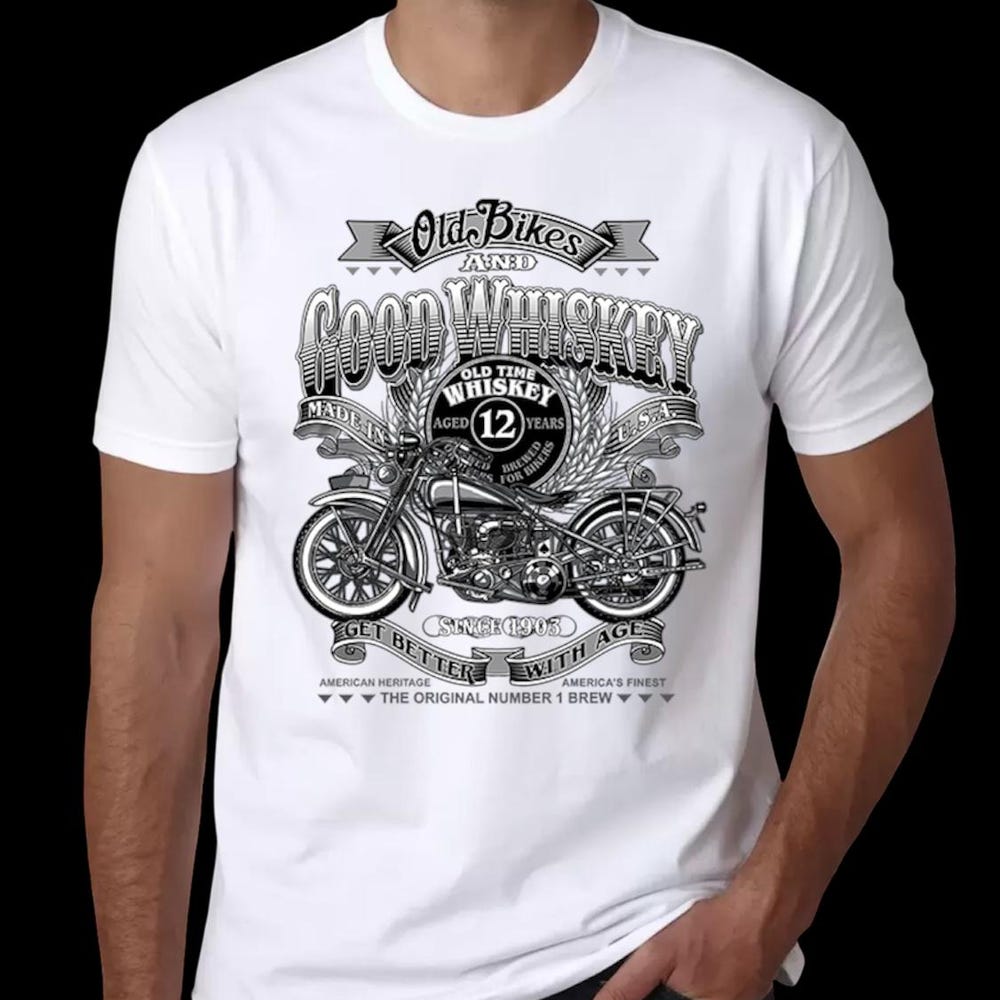 Ride Hard, Sip Smooth – Vintage Biker Tee for Whiskey Lovers! XS