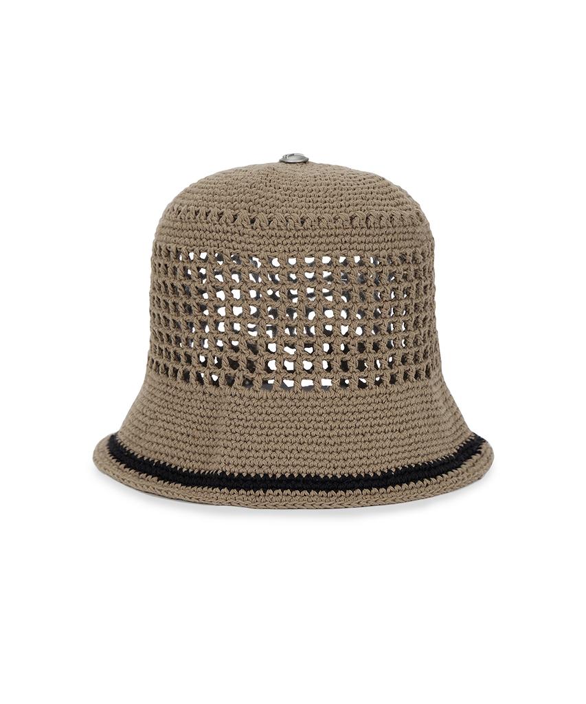 Bajal Va Top Button Knit Crochet Bucket Hat Brown