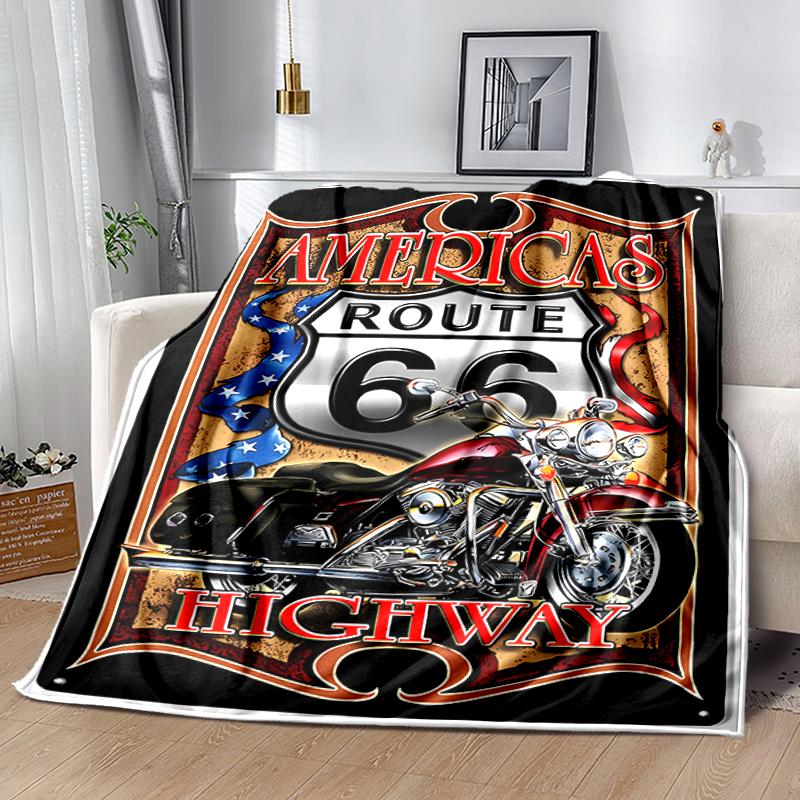 1pc Blanket U.S. Route 66(1) Print Design, Lightweight Blanket for Sofa, Bed- Soft &Warm, Gift for All Seasons like Christmas, Halloween