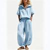 2026 Cross-border Foreign Trade Women's Clothing New European and American Summer Cotton and Linen Suit Women's Hooded Half-zipper Top Leggings