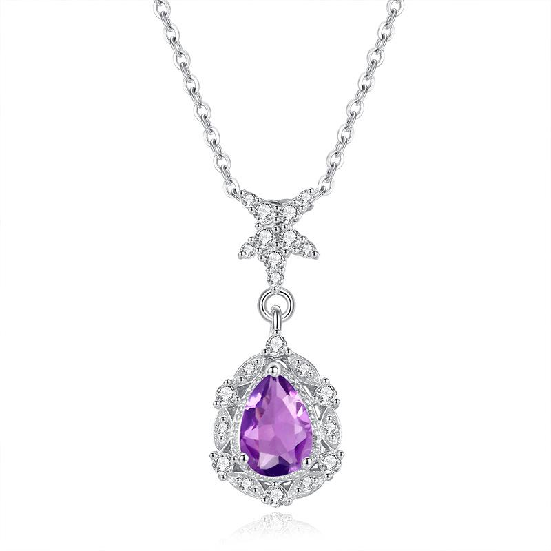 S925 sterling silver drop-shaped natural crystal stone pendant s925 sterling silver butterfly-shaped necklace niche light luxury collarbone chain 925 silver