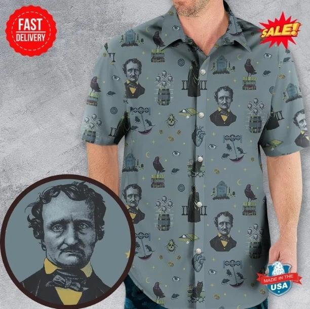 The Dark Themed Edgar Allan Poe Hawaiian Shirt Unisex T-Shirt XL