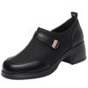 Retro Braune Lederschuhe für Damen Frühling und Herbst Damenschuhe Weiches Leder Weiche Sohle Dicker Absatz Einzelne Schuhe Bequeme Schuhe im Westernstil