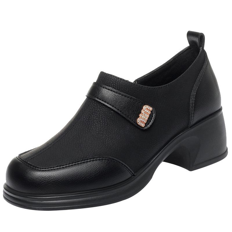 Retro Braune Lederschuhe für Damen Frühling und Herbst Damenschuhe Weiches Leder Weiche Sohle Dicker Absatz Einzelne Schuhe Bequeme Schuhe im Westernstil