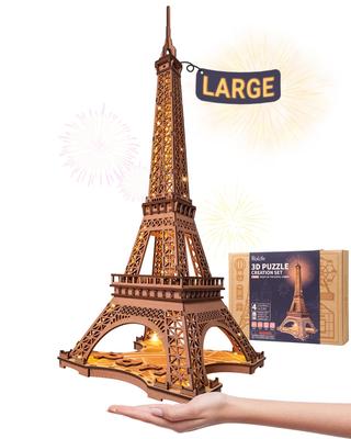 Rolife 3D Puzzle for Illuminating Eiffel 164 LED 4 Interior Handmade Wooden Electronic Craft Assembly Birthday Gift Adults, Tower, 53cm, Pieces,