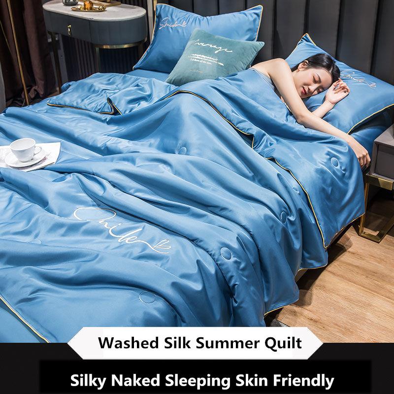 New Washed Ice Silk Naked Sleep Air Conditioning Summer Cool Quilt Single Double Spring And Autumn Thin Bedding No Pillowcase