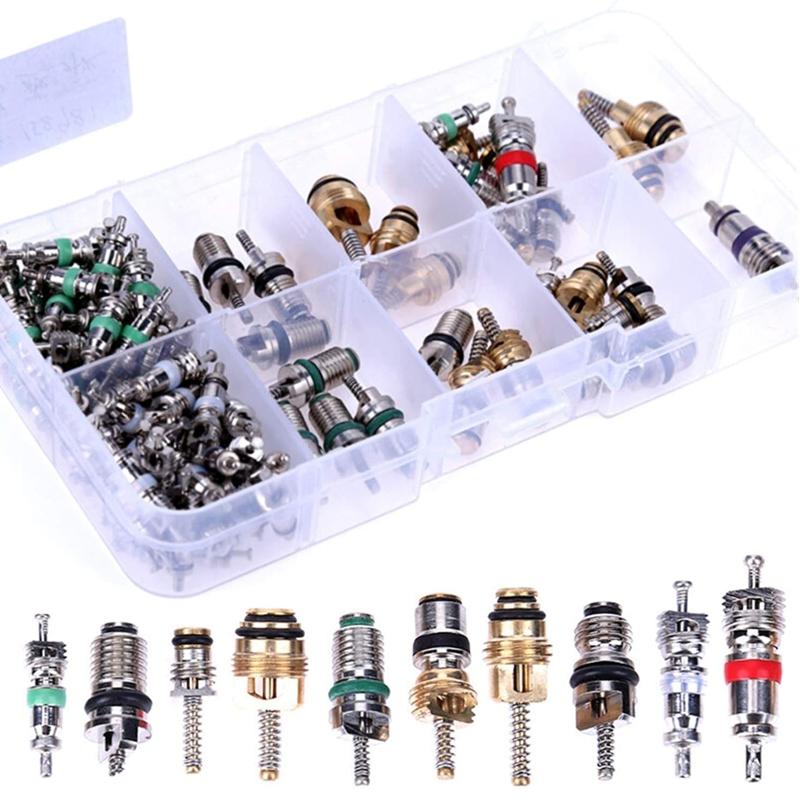 102x R134A Car A/C Core Valves Portable Automotive Air Conditioning Assortment Kit for Valve Cores Remover Tool for Most