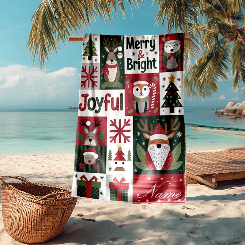 Custom Name Ultra-Soft Beach Towel with Christmas Theme,Ideal for Pool - Camping, Diving - Perfect Travel Essential, Vibrant Beach Towel.