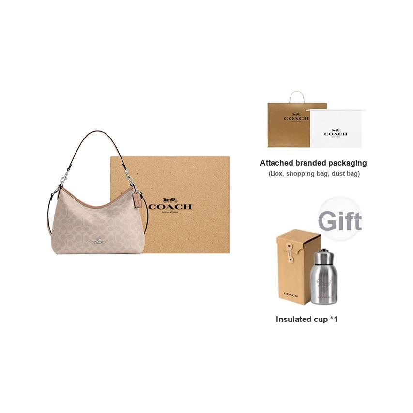 Coach Laurel Large Khaki Coated Canvas Monogram Crossbody Tote Bag With Silver Hardware And Detachable Shoulder Strap Women Bags CEY95-SVPWH