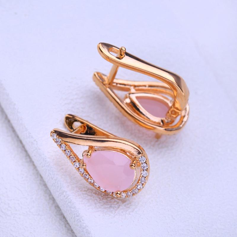 LSOOYH Orecchini a clip Orecchino di moda color oro rosa per donna Geometria Orecchini a bottone con zirconi rosa