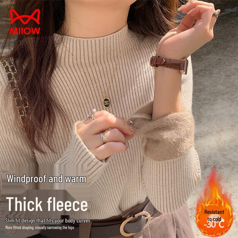 Mao Ren Women s Fleece-Lined Semi-High Collar Thermal Sweater One Size