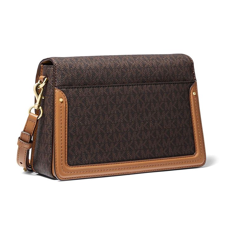 Michael Kors Mk Jessie Vintage Monogram Color Block Flap Letter Logo Leather Messenger Bag Women Bags Acorn-Brown 30F9GI6L2B-252