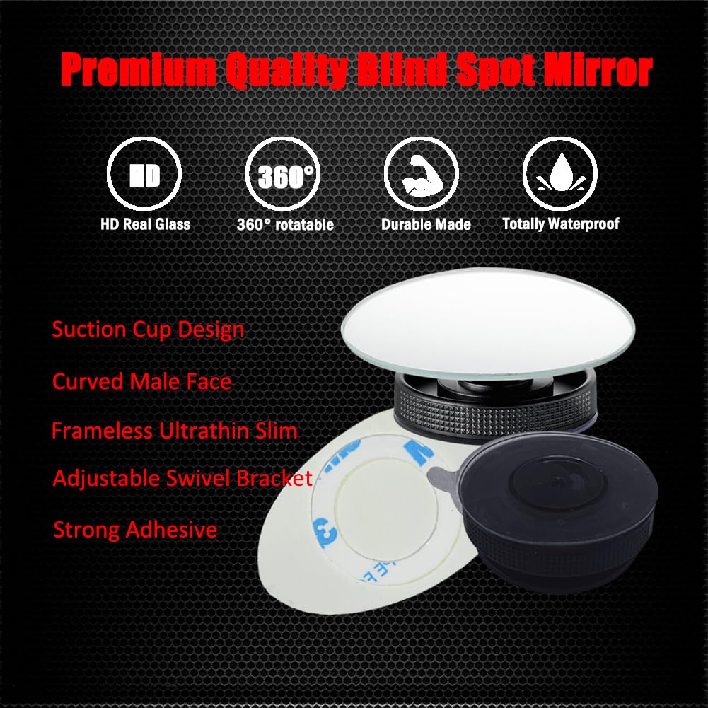Suction Cup Blind Spot Mirror, Ampper HD Glass Frameless Removable Perspective Wide Angle Rear Mirror (Oval, Pack of 2)