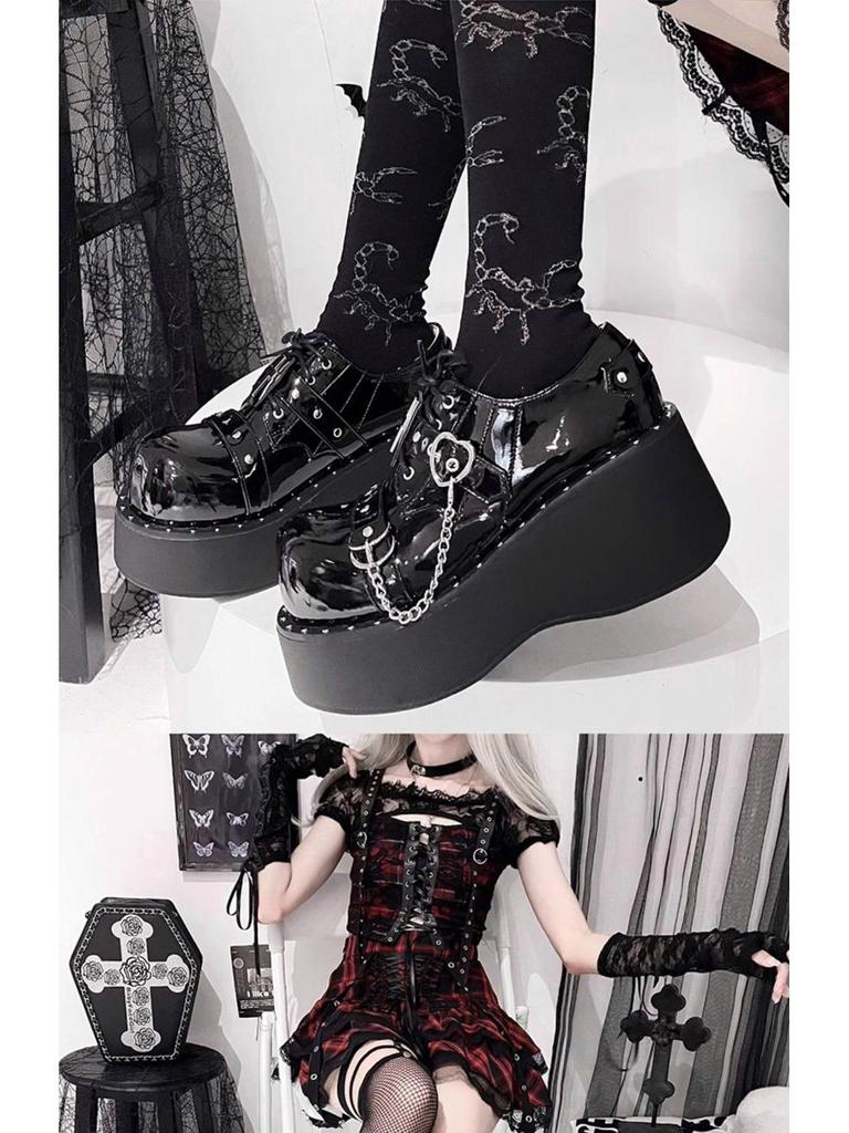 Niche Design Women's Thick-Soled Platform Shoes - 2025 Spring Punk Gothic Leather