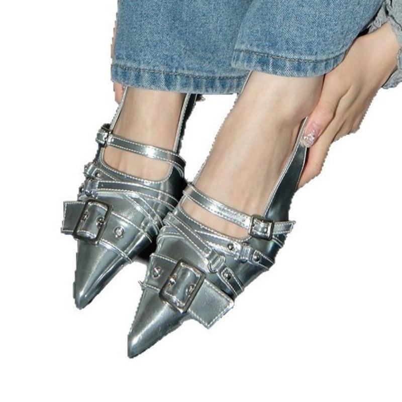 Pointed-toe Shoes Half Slippers Women's Outerwear Button-up Flip-flops and High Heels