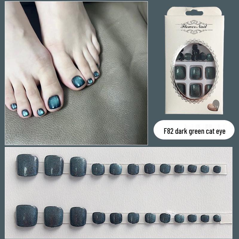 

New Dark Green Cat Eye Toenail Stickers - High-End Press-On Nail Art for a Bright, Stylish Look
