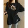 Women's Hip-Covering Long-Sleeve Cotton Top with Shark Print