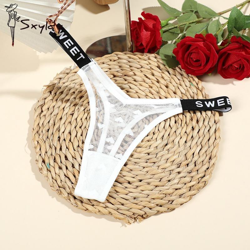 Sexy Mesh Thong Female Low Waist English Letters Fashion Sports Comfortable Ladies Panties