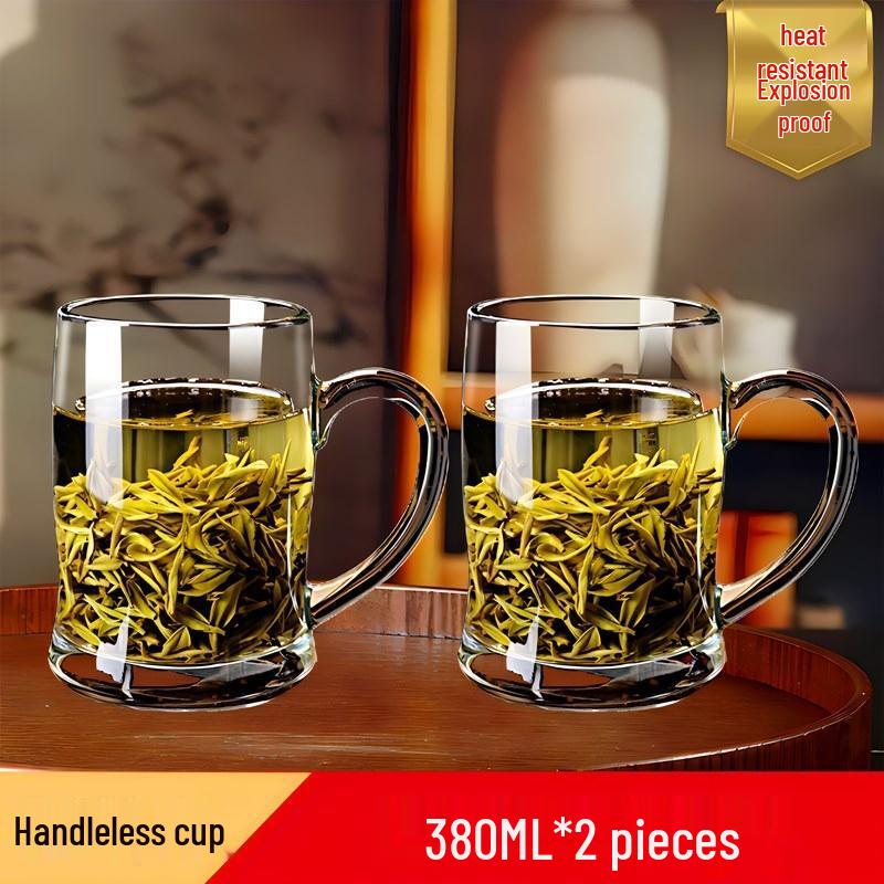 HANDUNYOU 380ml Heat-Resistant Glass Mug with Handle (Set of 2)