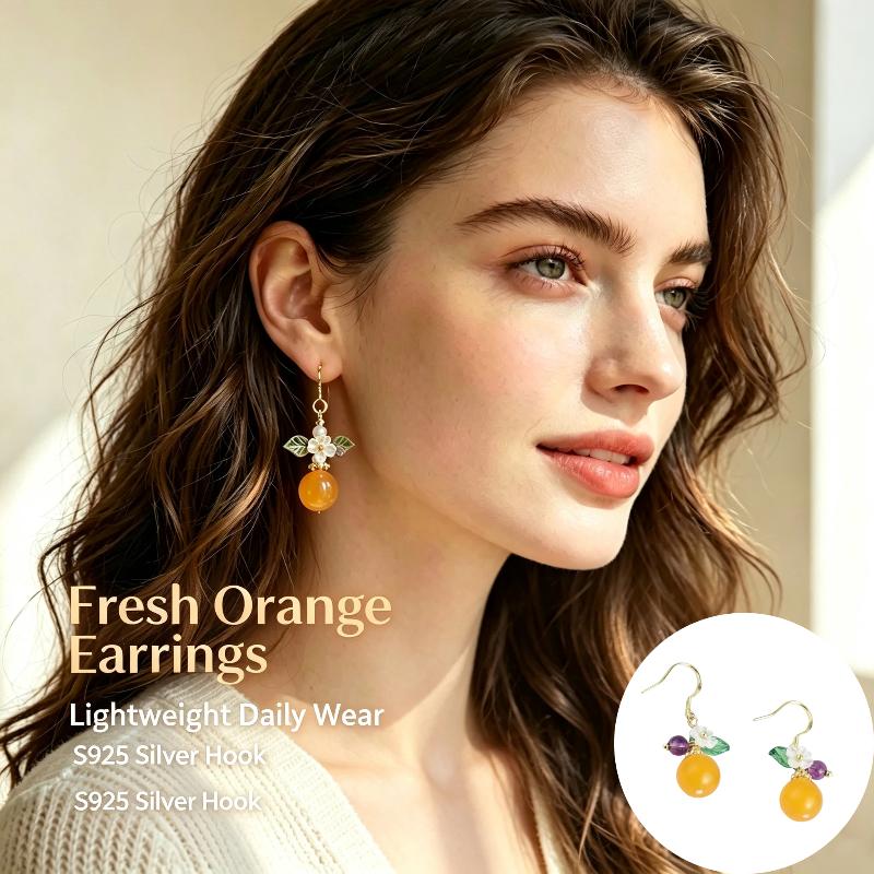 Cute Orange Shaped Dangle Earrings Handmade Flower Leaf Decor Bead For Women Daily Wear Party Dating Gifts