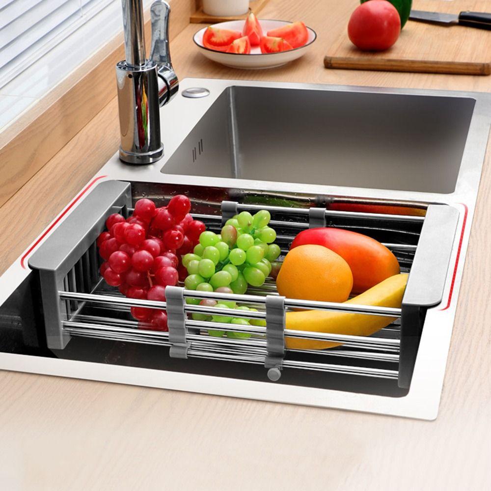 Multipurpose Dish Drying Rack Adjustable Sink Cleaning Basket Rectangular Dish Organizer  Fruits