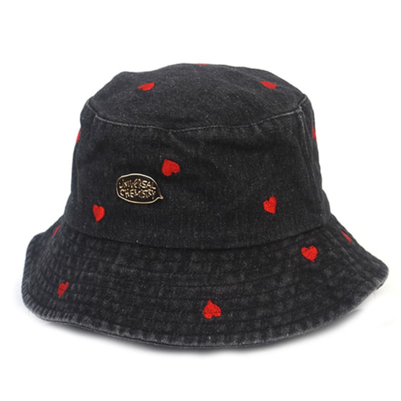 

Универсальная химия Панама из черного денима с красным сердцем FREE