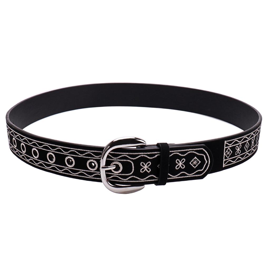 Chic American Retro Embroidered Women's Western Leather Belt - Fashionable, Versatile, and Perfect with Jeans.