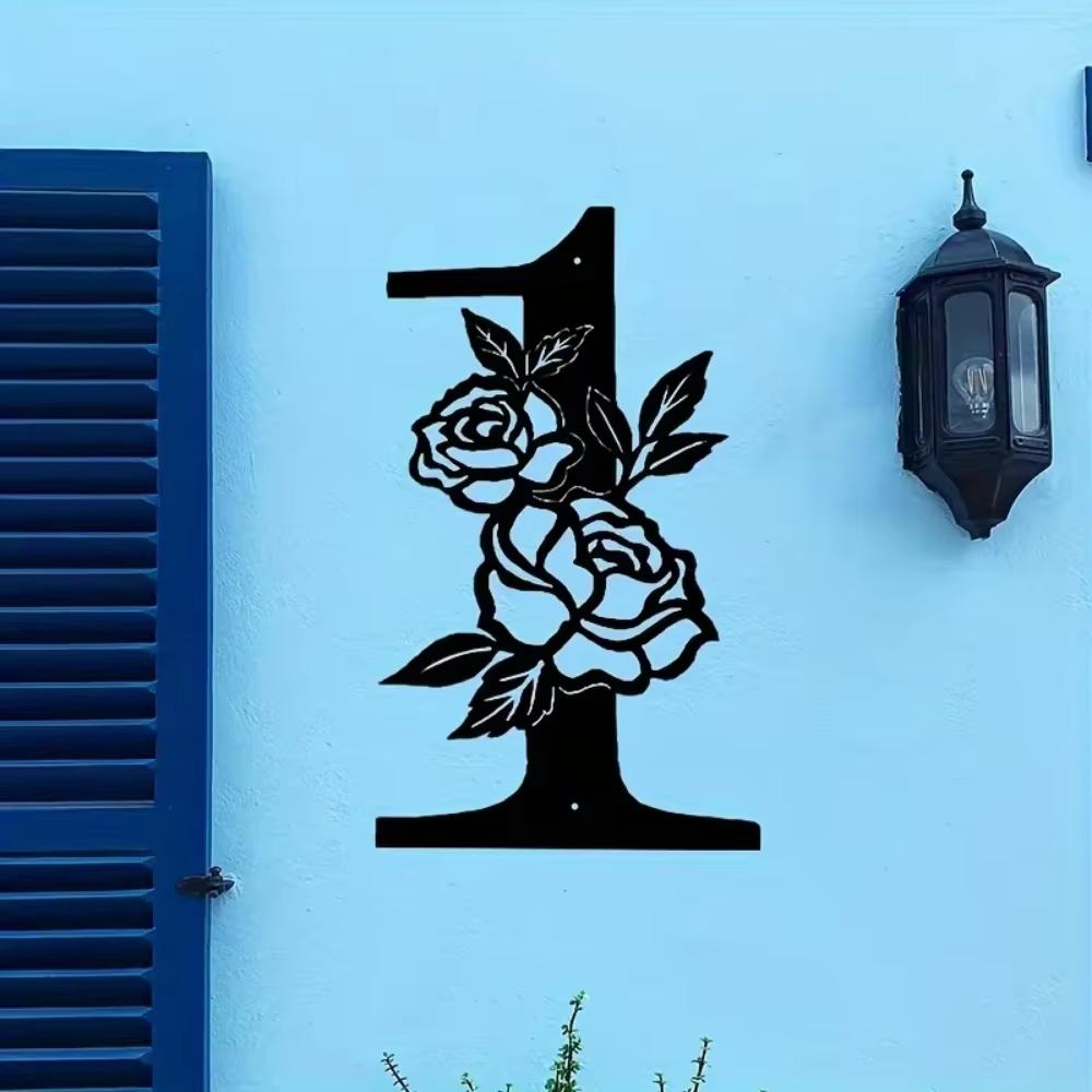 Metal Flower Shape Digital Wall Art 1pc Modern House Number Front Door Outdoor Mailbox Yard Decor Flower Shape Metal