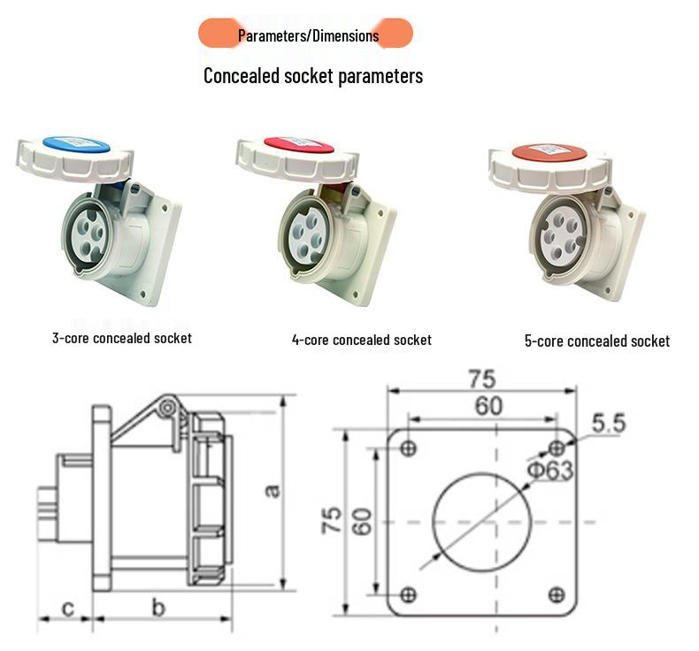 IP67 Aviation Plug Triangular Pin, Flame Retardant, 16A 3-Pin, Single-Phase 220V Socket