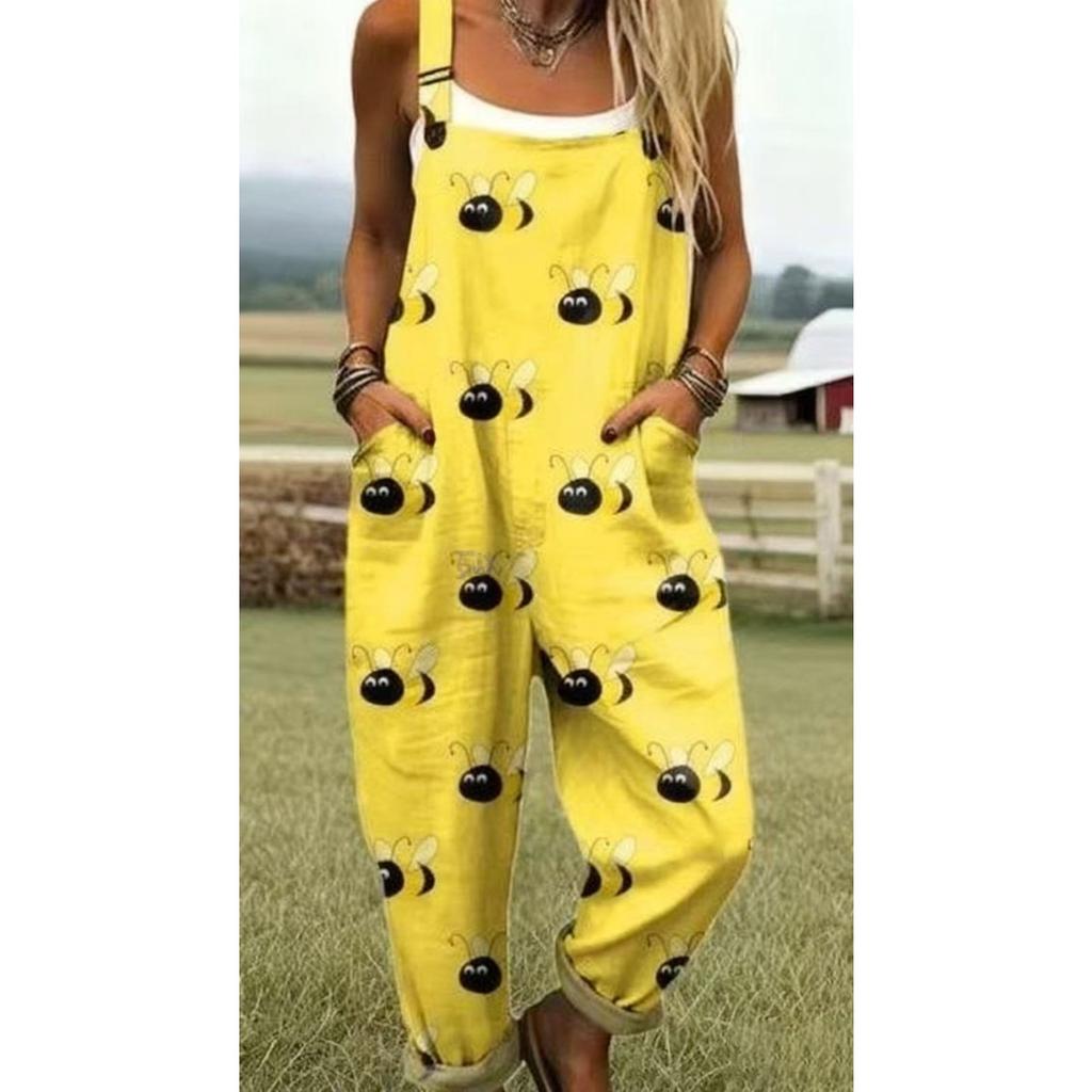 Women's Sleeveless Mid Rise 3D Digital Print Loose Casual Overalls Jumpsuit For Summer
