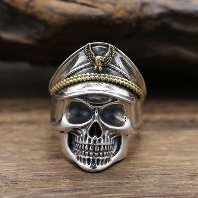 Fashion Skull Ring Captain of The Navy Undead Legion Retro Punk Index Finger Simple Ring New Male Opening