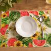 4-Piece Summer Lemon Print Linen Placemat and Napkin Set, Heat and Stain for Kitchen Dining, 430cm