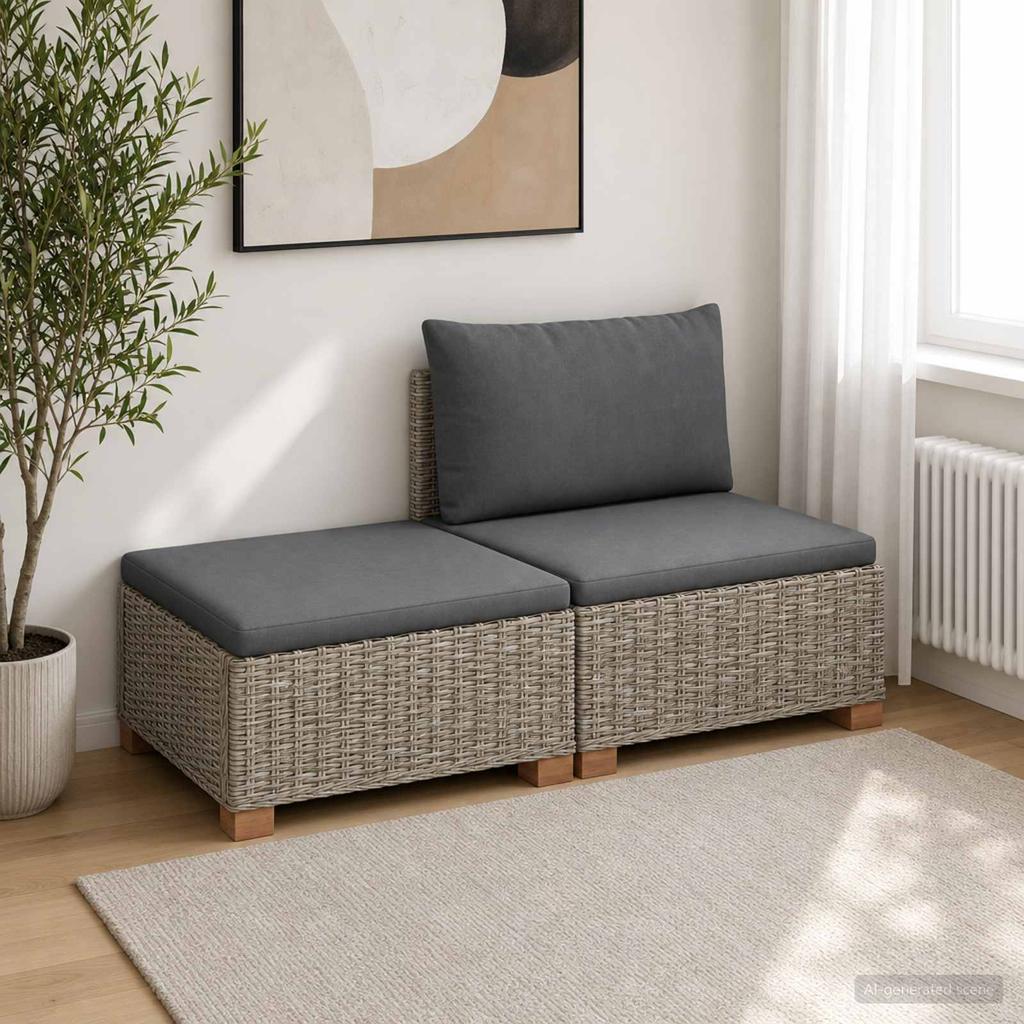 2 Pcs. Rattan Lounge Set with Cushions GENDT Natural Rattan Kubu Grey
