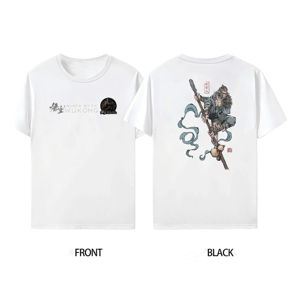 Herren Bestseller Black Myth Wukong Sun Wukong Muster vorne hinten Baumwoll-T-Shirt Wukong Spiel Ausverkauf T-Shirt Kurzärmlig